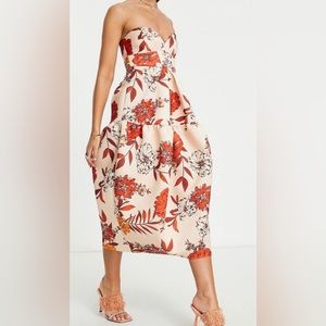 ASOS Design Bandeau Dome Midi Dress in Floral